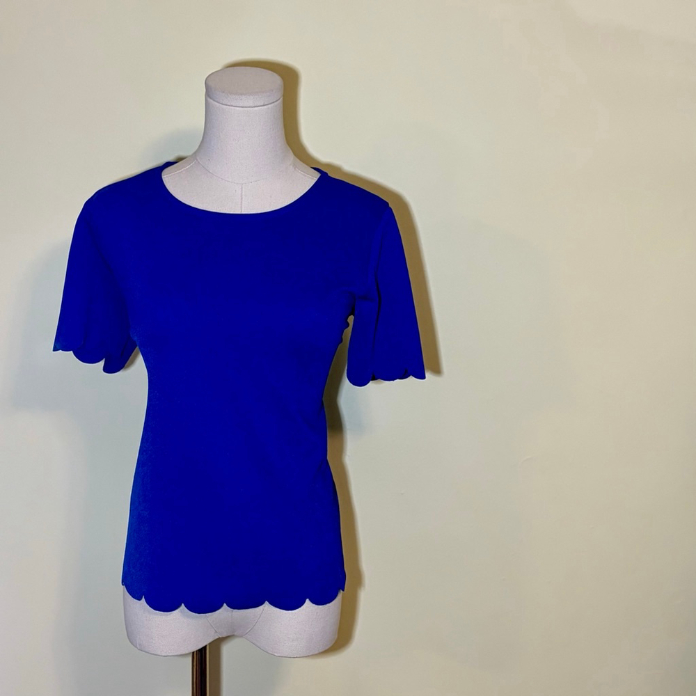 Mandy Evans Women’s Cobalt Blue Scalloped Short Sleeve Top SP